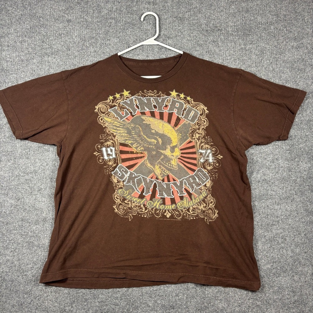 Lynyrd Skynyrd Shirt Mens L Brown Sweet Home Alabama Winged Skull 1974 Band Tee